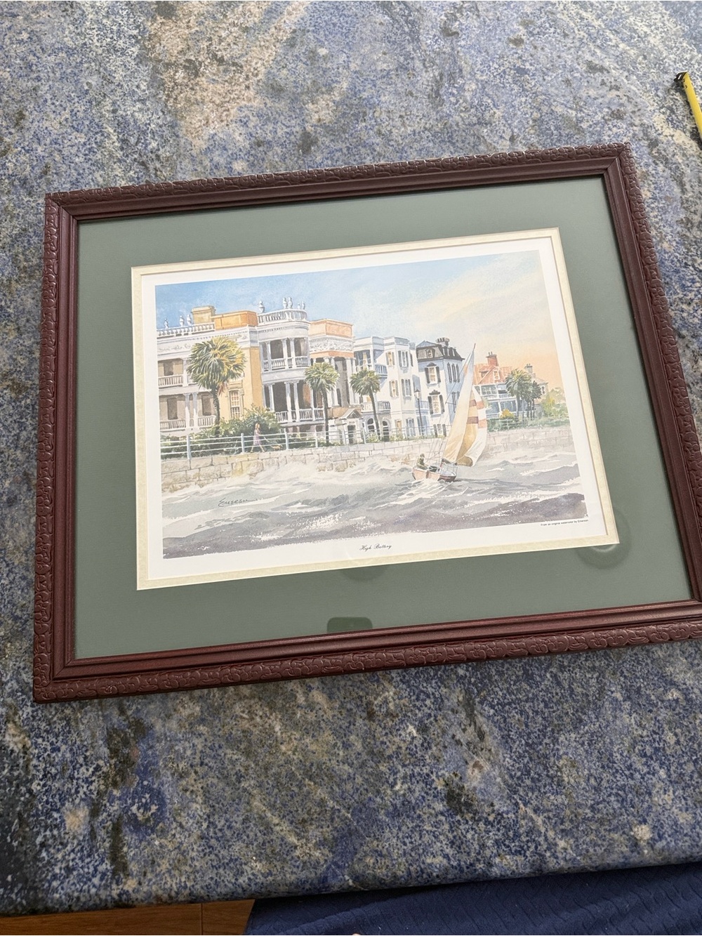 Framed Coastal Watercolor High Battery Charleston SC by Edward Emerson